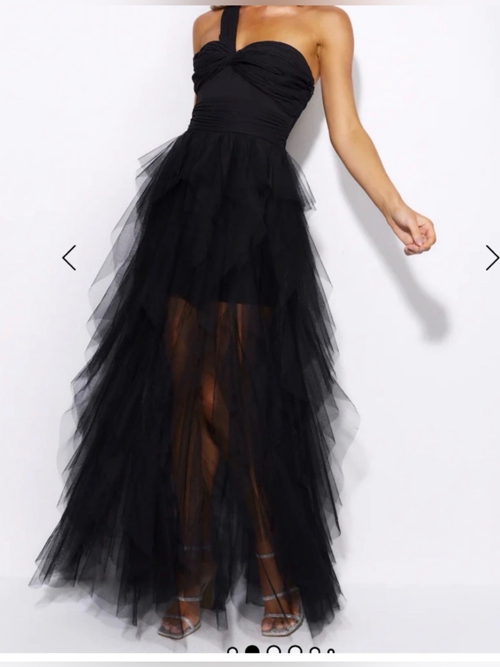 Hello Molly Black One-Shoulder Tulle Midi Dress